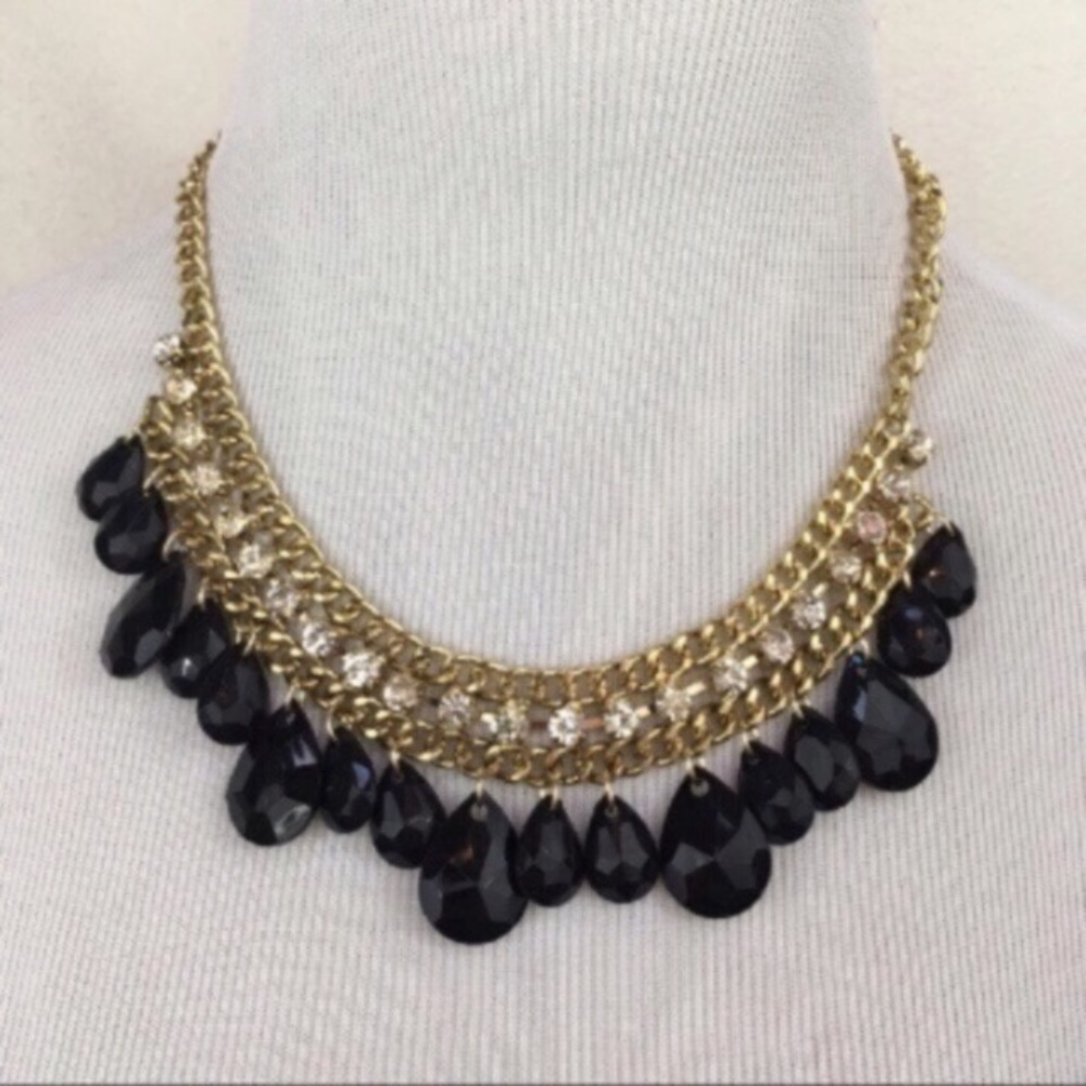 Rhinestone Black Drop Statement Necklace NEW!‎